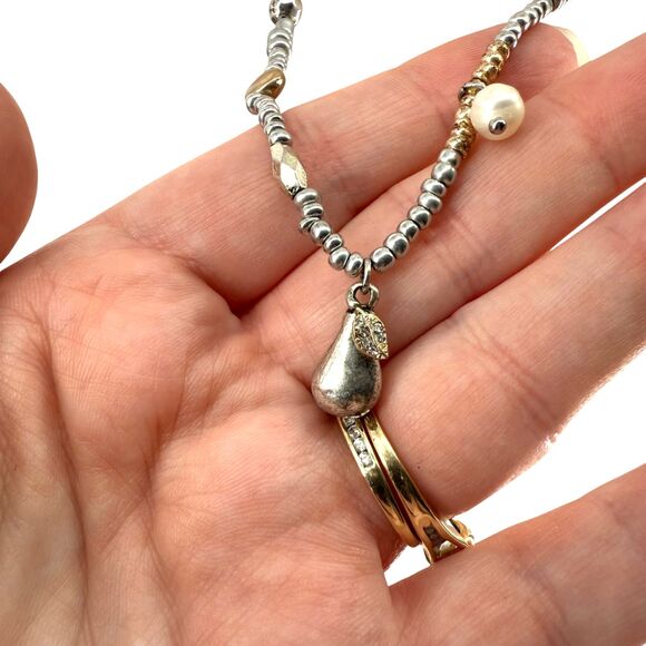 J. Jill Beaded Necklace Pomegranate Pearl Pear Charm Long Silver Gold Tone Boho - Picture 8 of 13